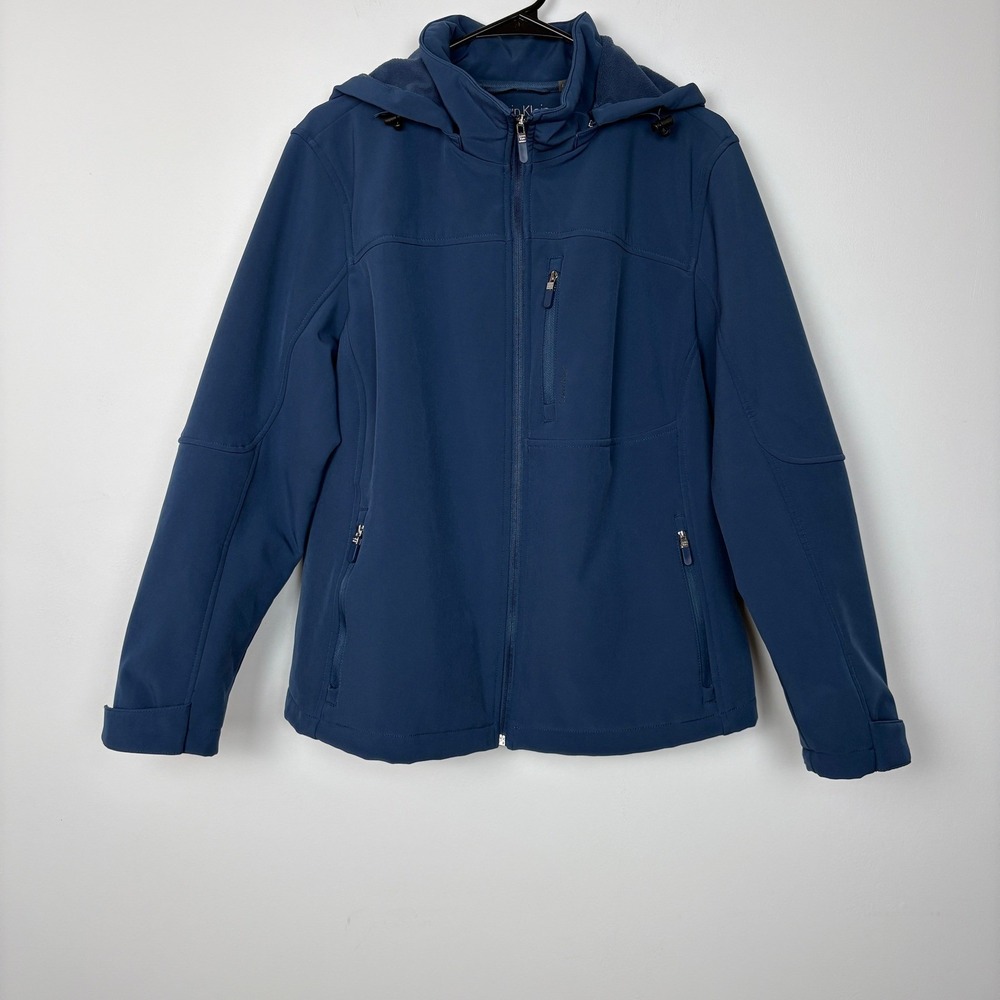 Calvin Klein Womens Softshell Jacket 1X Blue Hooded Performance Stretch Gorpcore
